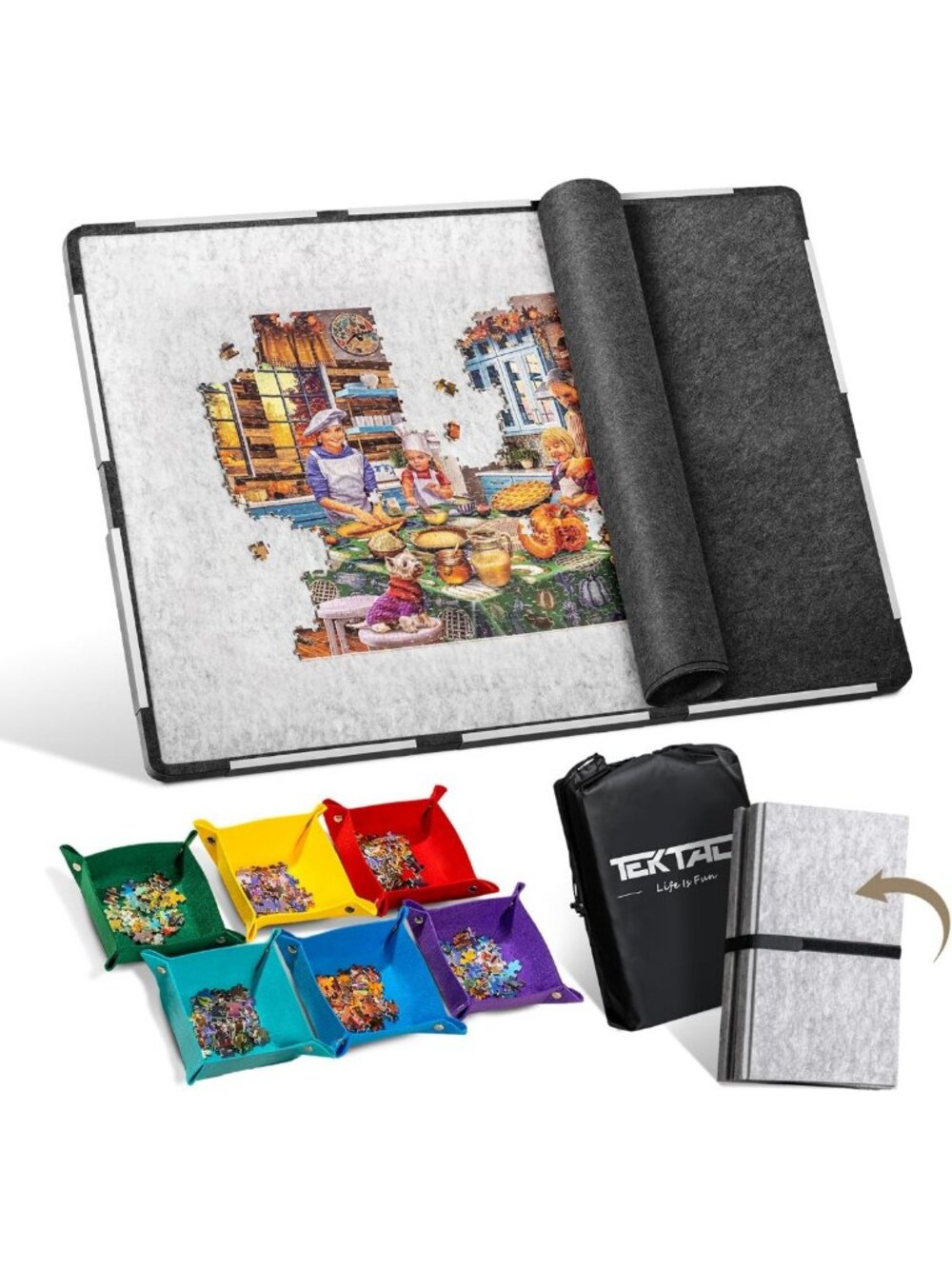 Foldable Jigsaw Puzzle Board with Non-Slip Felt Mat & 6 Sorting Trays, 2000